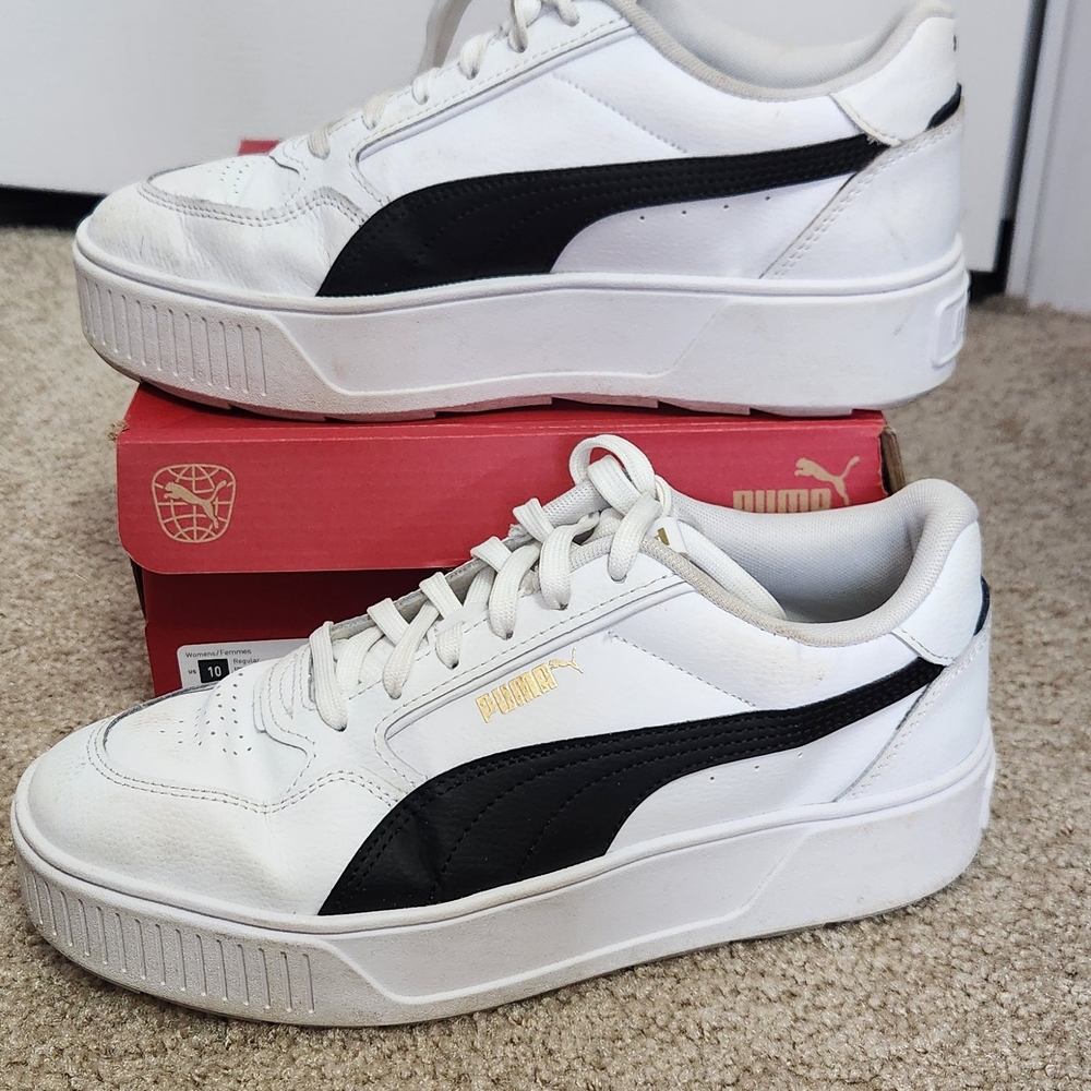 PUMA Women's White and Black Sneakers